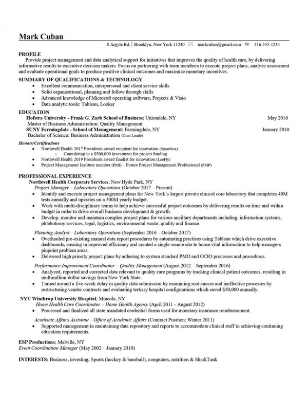 Project Manager Healthcare - Before (Click to Zoom)